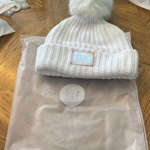 Love Your Melon White with Peach reflective Patch Beanie